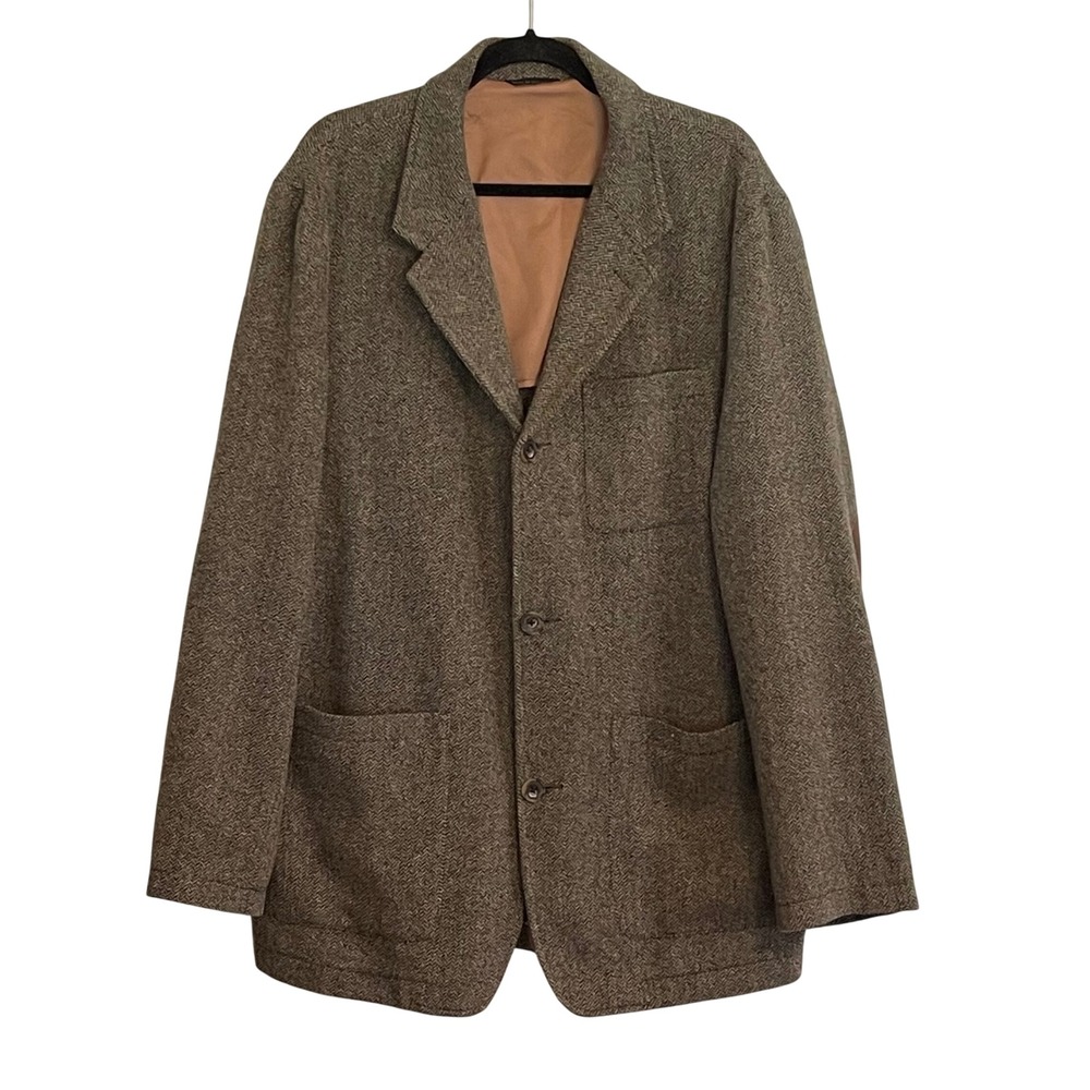 Vintage Banana Republic Mens Herringbone Wool Blazer Elbow Patches Brown Medium - Picture 1 of 11